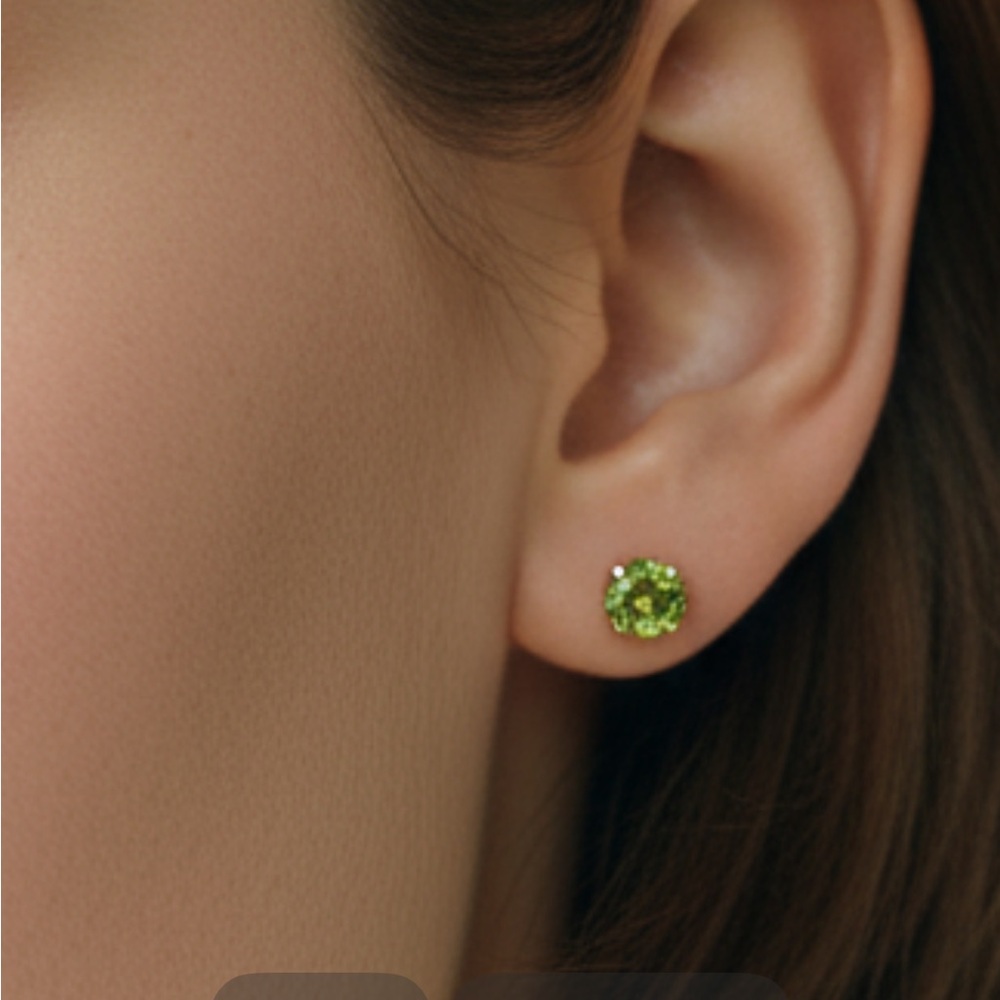 Sterling Silver Rose Gold Plated Genuine Peridot Stud Earrings - Picture 2 of 3